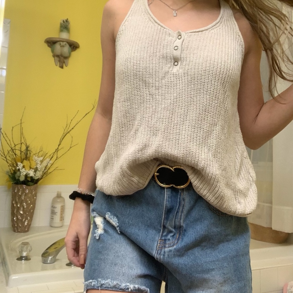 Knitted Button Front Shirt Tank Top